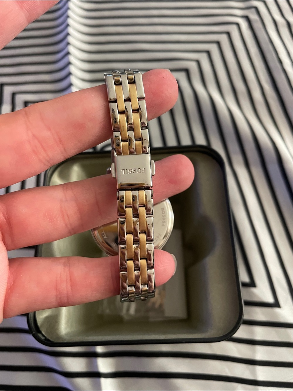 Fossil Two-Tone Ladies' Watch with White Dial and Crystal Markers - Picture 3 of 4
